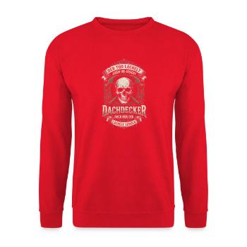 Dachdecker Totenkopf Tod Lustiger Spruch - Unisex Pullover - Rot - Vorne - Alina (178cm) & Michal (187cm)