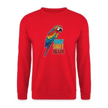 Papagei – Bunt statt braun - Unisex Pullover - Rot - Vorne - Alina (178cm) & Michal (187cm)