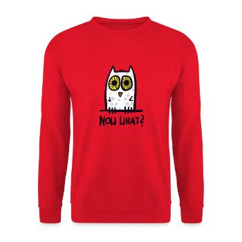 Quoi encore? Drôle de hibou - Sweat-shirt Unisexe - rouge - Devant - Alina (178cm) & Michal (187cm)