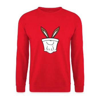 Hase Hasenohren Loch versteckt Tasche lustig süß - Unisex Pullover - Rot - Vorne - Alina (178cm) & Michal (187cm)