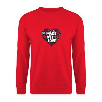 made with love text and heart shape from words - Unisex Sweatshirt - red - Front - Alina (178cm) & Michal (187cm)