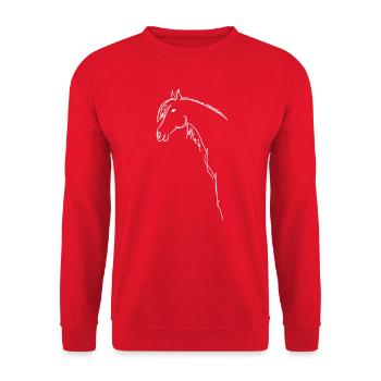 Pferde-Linienzeichnung Weiß - Unisex Pullover - Rot - Vorne - Alina (178cm) & Michal (187cm)