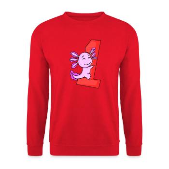 1 year old - Enrollment - Axolotl motif - Unisex Sweatshirt - red - Front - Alina (178cm) & Michal (187cm)
