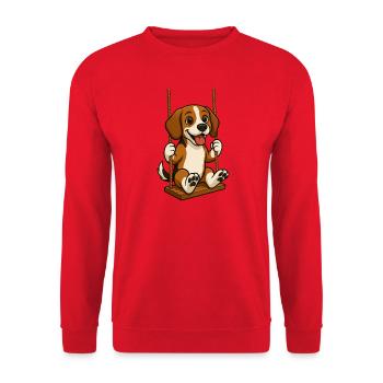 Chien beagle joyeux sur l’aire de jeux de la balançoire - Sweat-shirt Unisexe - rouge - Devant - Alina (178cm) & Michal (187cm)