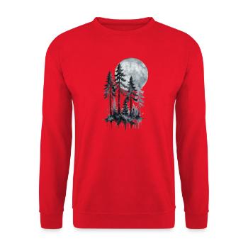 Mondschein Wald Aquarell Silhouette - Unisex Pullover - Rot - Vorne - Alina (178cm) & Michal (187cm)