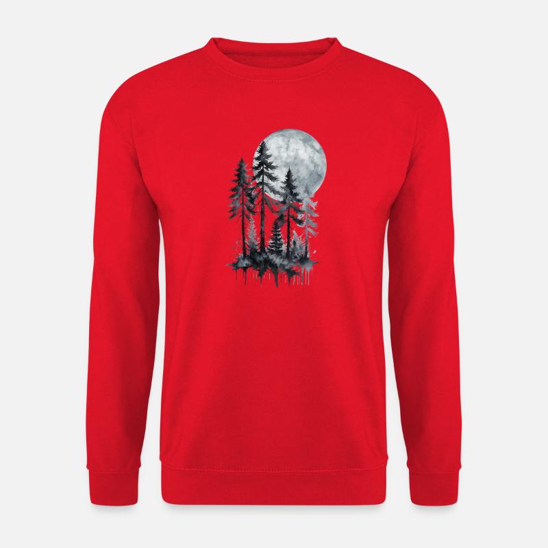 Mondschein Wald Aquarell Silhouette - Unisex Pullover - Rot
