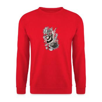 Monochrome Panda Blüten Illustration - Unisex Pullover - Rot - Vorne - Alina (178cm) & Michal (187cm)