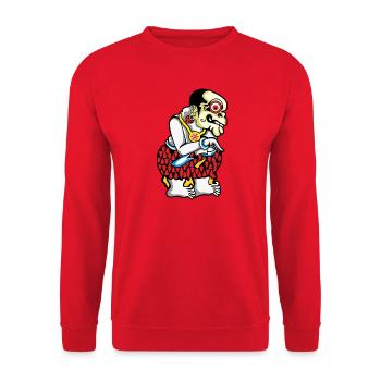 Tiki Skelett Hula Hawaii - Unisex Pullover - Rot - Vorne - Alina (178cm) & Michal (187cm)