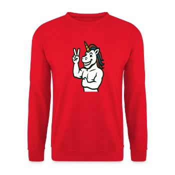Unicorn Peace Sign Illustration - Unisex Sweatshirt - red - Front - Alina (178cm) & Michal (187cm)