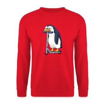 Cute Penguin Scooter Lonely Boredom - Unisex Sweatshirt - red - Front - Alina (178cm) & Michal (187cm)
