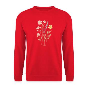 Aquarellwildblumenwiese - Unisex Pullover - Rot - Vorne - Alina (178cm) & Michal (187cm)