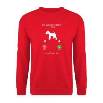 Wire Fox Terrier Is Calling Dog Owner Design - Unisex Sweatshirt - red - Front - Alina (178cm) & Michal (187cm)