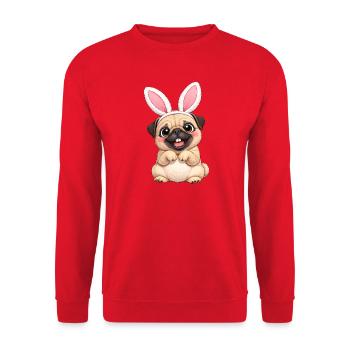 Petit chien carlin mignon avec des oreilles de lapin dessin animé de Pâques - Sweat-shirt Unisexe - rouge - Devant - Alina (178cm) & Michal (187cm)