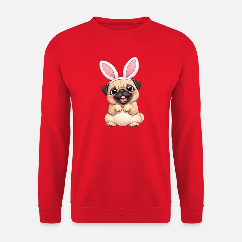 Cute Pug Dog with Bunny Ears Easter Cartoon - Unisex Sweatshirt - red