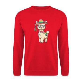 Alpaka Llama Lustig Sombrero - Unisex Pullover - Rot - Vorne - Alina (178cm) & Michal (187cm)