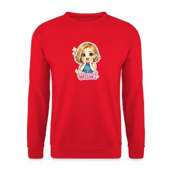 Kawaii Wow Stickers with Glitter Eyes - Unisex Sweatshirt - red - Front - Alina (178cm) & Michal (187cm)