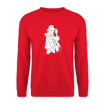 Urbaner Cowboy-Sketch - Unisex Pullover - Rot - Vorne - Alina (178cm) & Michal (187cm)