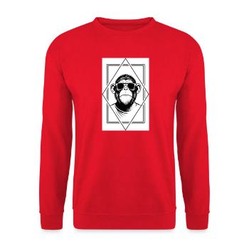 Minimalist Monkey Dude — Sleek Geometric, Playful - Unisex Sweatshirt - red - Front - Alina (178cm) & Michal (187cm)