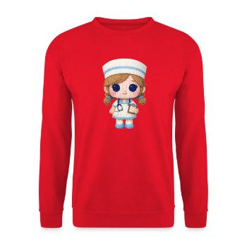 Cute nurse in knitted look - Unisex Sweatshirt - red - Front - Alina (178cm) & Michal (187cm)