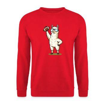 Niedlicher Lama American Football Spieler Cartoon - Unisex Pullover - Rot - Vorne - Alina (178cm) & Michal (187cm)
