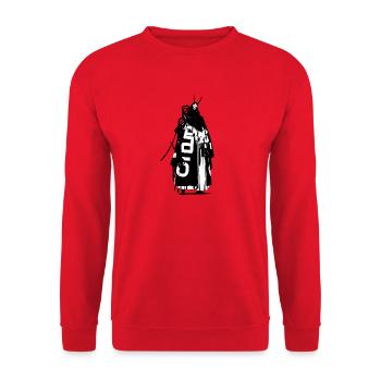 Samurai Cyberpunk – Futuristischer Ronin - Unisex Pullover - Rot - Vorne - Alina (178cm) & Michal (187cm)