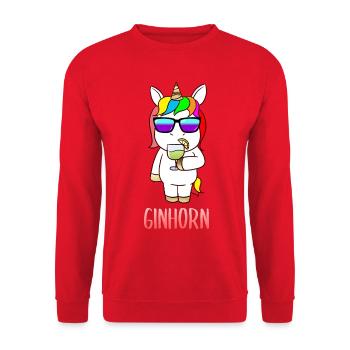 Ginhorn Gin Einhorn Drink Karneval Outfit - Unisex Pullover - Rot - Vorne - Alina (178cm) & Michal (187cm)