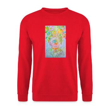 Runde Vase mit verschiedenen Blumen - Unisex Pullover - Rot - Vorne - Alina (178cm) & Michal (187cm)
