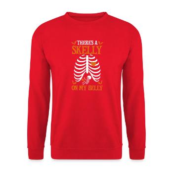 Funny Halloween Pumpkin Pregnancy - Unisex Pullover - Rot - Vorne - Alina (178cm) & Michal (187cm)