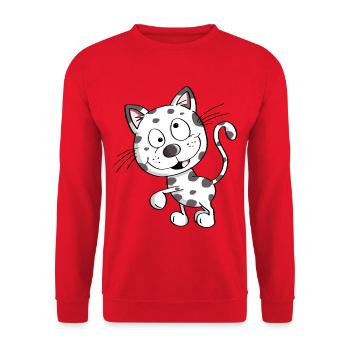 Knuffige Katze - Katzen - Kater - Stubentiger - Unisex Pullover - Rot - Vorne - Alina (178cm) & Michal (187cm)
