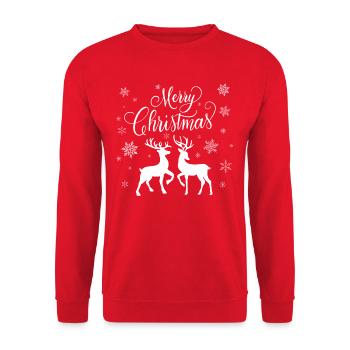 Joyeux Noël avec cerfs, chevreuils et neige - Sweat-shirt Unisexe - rouge - Devant - Alina (178cm) & Michal (187cm)