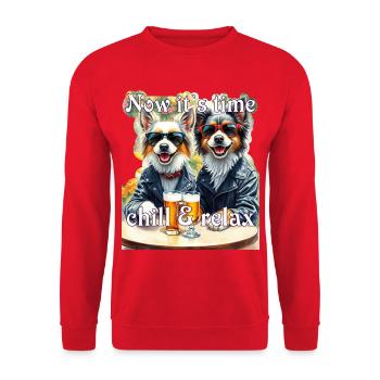 Glückliche Hunde Sonnenbrille Bier Biker Bierzeit - Unisex Pullover - Rot - Vorne - Alina (178cm) & Michal (187cm)