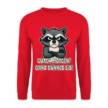 Funny raccoon slogan print - Unisex Sweatshirt - red - Front - Alina (178cm) & Michal (187cm)