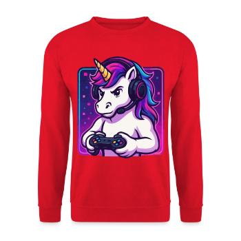 Neon Einhorn Gamer - Unisex Pullover - Rot - Vorne - Alina (178cm) & Michal (187cm)