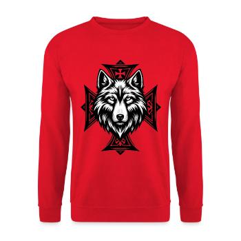 Wolfshead Kreuzornament - Unisex Pullover - Rot - Vorne - Alina (178cm) & Michal (187cm)