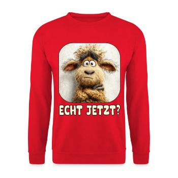 Echt Jetzt? Verwunderter Wollmonster Schaf - Unisex Pullover - Rot - Vorne - Alina (178cm) & Michal (187cm)