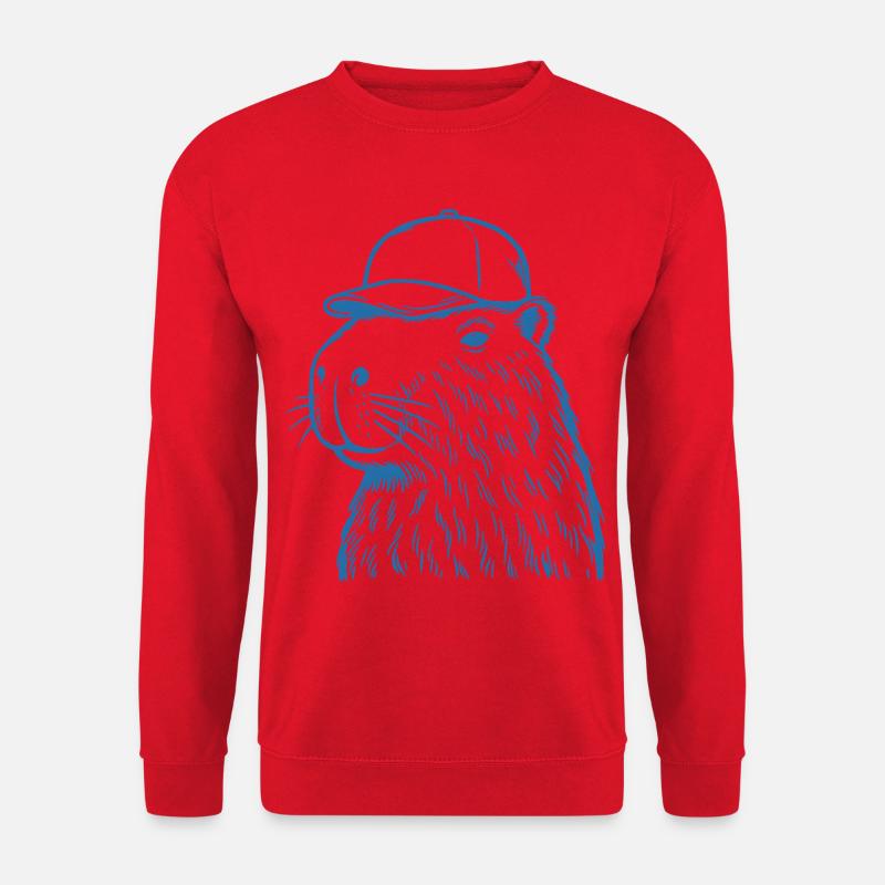Capybara mit Baseballkappe - Unisex Pullover - Rot