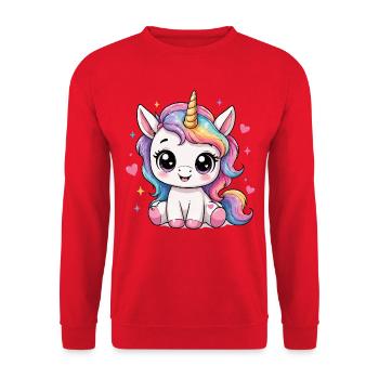 Kawaii Einhorn Regenbogenpferd - Unisex Pullover - Rot - Vorne - Alina (178cm) & Michal (187cm)