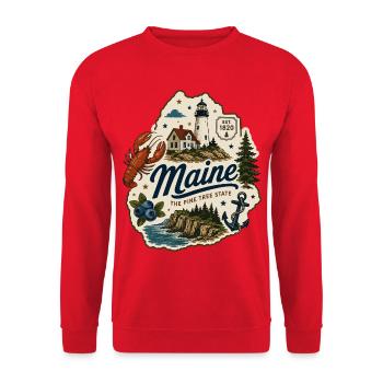 Autocollant côtier vintage de l’État de pin du Maine - Sweat-shirt Unisexe - rouge - Devant - Alina (178cm) & Michal (187cm)