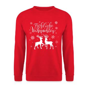 Fröhliche Weihnachten mit Hirsch und Reh - Unisex Pullover - Rot - Vorne - Alina (178cm) & Michal (187cm)
