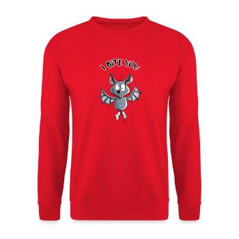 I Bite You Fledermaus - Comic - Unisex Pullover - Rot - Vorne - Alina (178cm) & Michal (187cm)