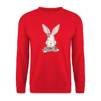 träumendes Kaninchen mit Blumen Verzierung - Unisex Pullover - Rot - Vorne - Alina (178cm) & Michal (187cm)