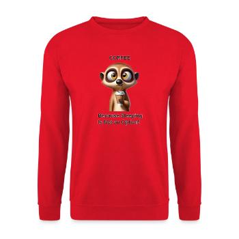 Tired Meerkat with Coffee - Unisex Sweatshirt - red - Front - Alina (178cm) & Michal (187cm)