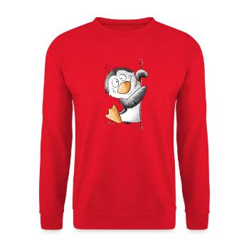 Drolliger Pinguin Wildtier Tiermotiv Cartoon - Unisex Pullover - Rot - Vorne - Alina (178cm) & Michal (187cm)