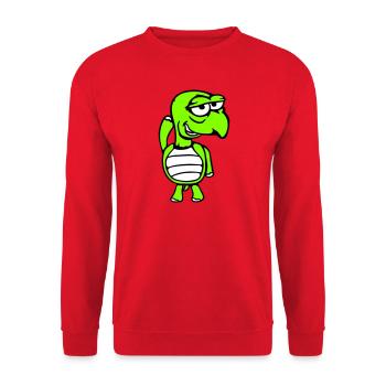 Schildkröte verschmitzt lustig albern Scham frech - Unisex Pullover - Rot - Vorne - Alina (178cm) & Michal (187cm)