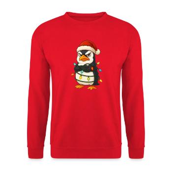 Grumpy Pinguin Weihnachten Weihnachtsmütze Lichter - Sweat-shirt Unisexe - rouge - Devant - Alina (178cm) & Michal (187cm)