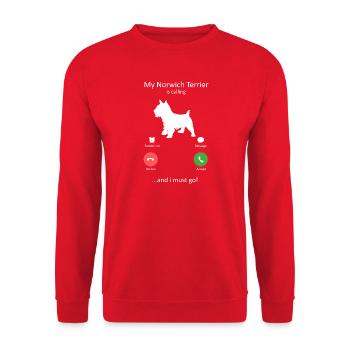 Norwich Terrier ruft und ich muss hin, Kunst - Unisex Pullover - Rot - Vorne - Alina (178cm) & Michal (187cm)