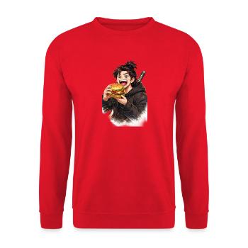 Anime Burgerheld  - Unisex Pullover - Rot - Vorne - Alina (178cm) & Michal (187cm)