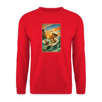 Surfgirl with Cat Hawaii surfing Summer Fun Wave - Unisex Sweatshirt - red - Front - Alina (178cm) & Michal (187cm)