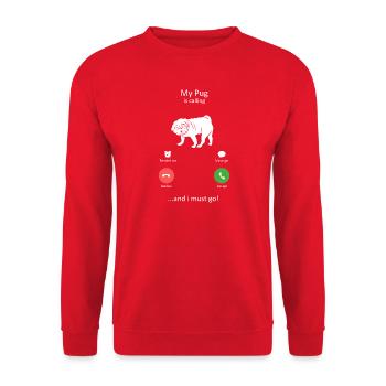 My Pug Is Calling Funny Dog Phone Screen - Unisex Sweatshirt - red - Front - Alina (178cm) & Michal (187cm)