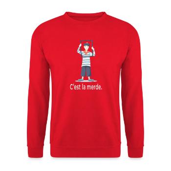 French Humor C’est La Merde Design - Unisex Pullover - Rot - Vorne - Alina (178cm) & Michal (187cm)